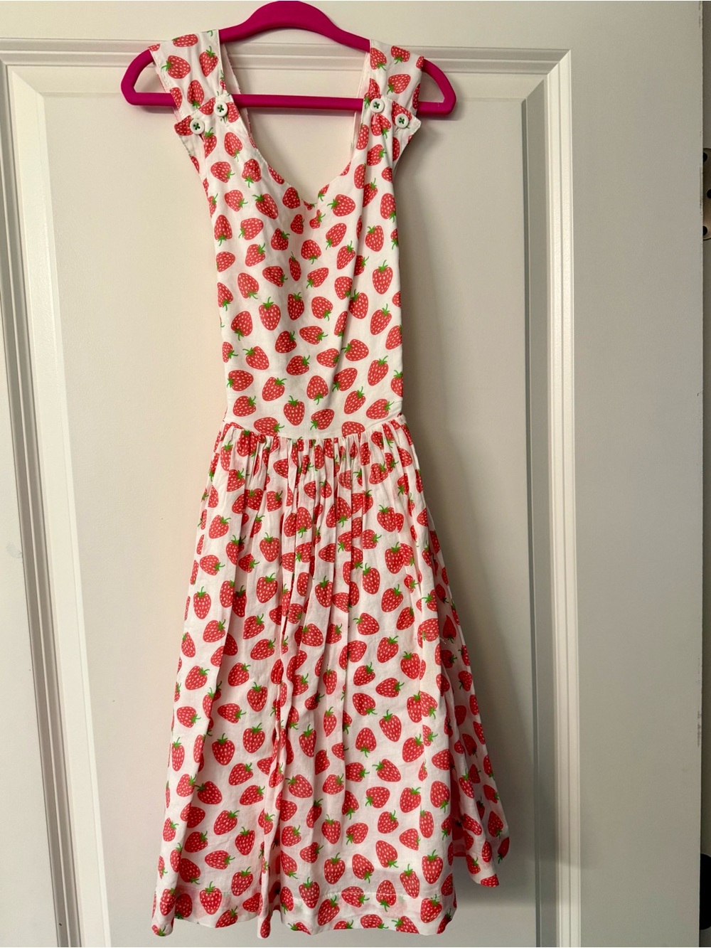 Mini Boden White Dress with Red Strawberry Print